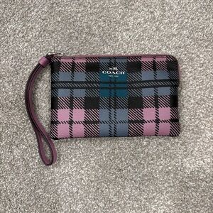 Coach Plaid Wristlet in Purple and Blue